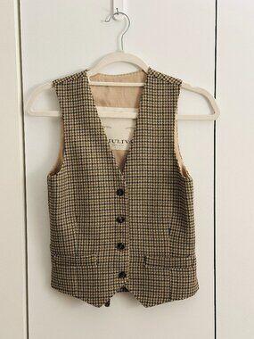 Giuliva Heritage "Lucia"  Brown Houndstooth Wool-Tweed Waistcoat - Size 0